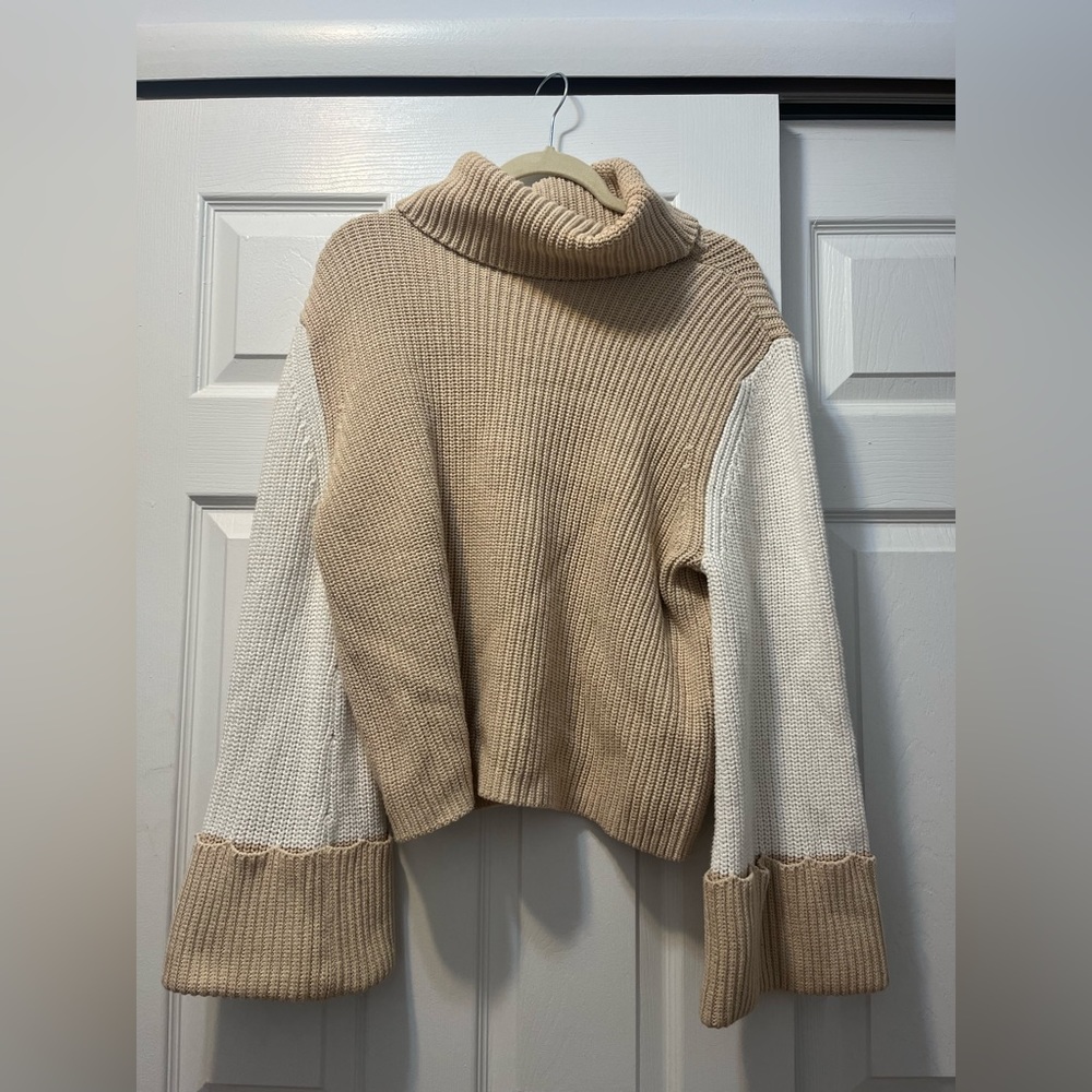 Turtle neck oversized sweater, two tone